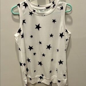 White Sleeveless Top with Navy Star Pattern